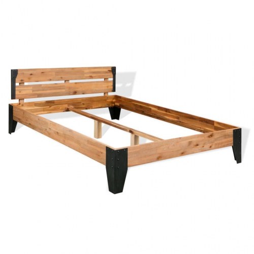 Sengeramme 152×203 cm i massivt akacietræ - industrielt design