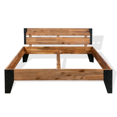 Sengeramme 152×203 cm i massivt akacietræ - industrielt design
