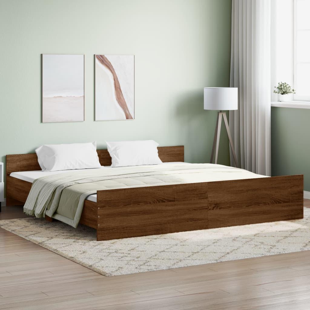 Sengeramme med sengegavl og fodgærde 180x200 cm brunt egetræ