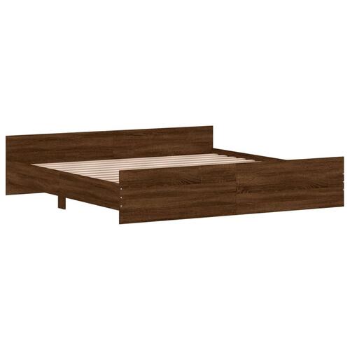 Sengeramme med sengegavl og fodgærde 180x200 cm brunt egetræ