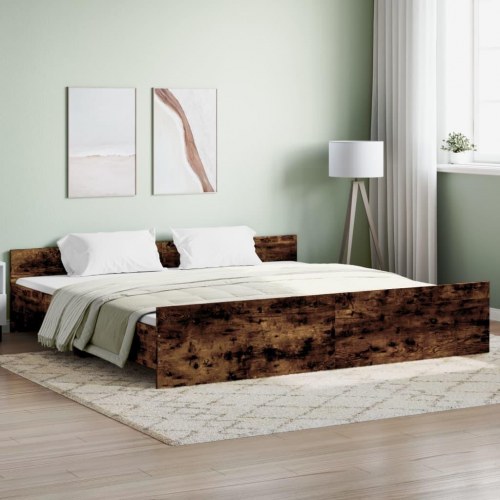 Sengeramme med sengegavl og fodgærde 180x200 cm - røget egetræ