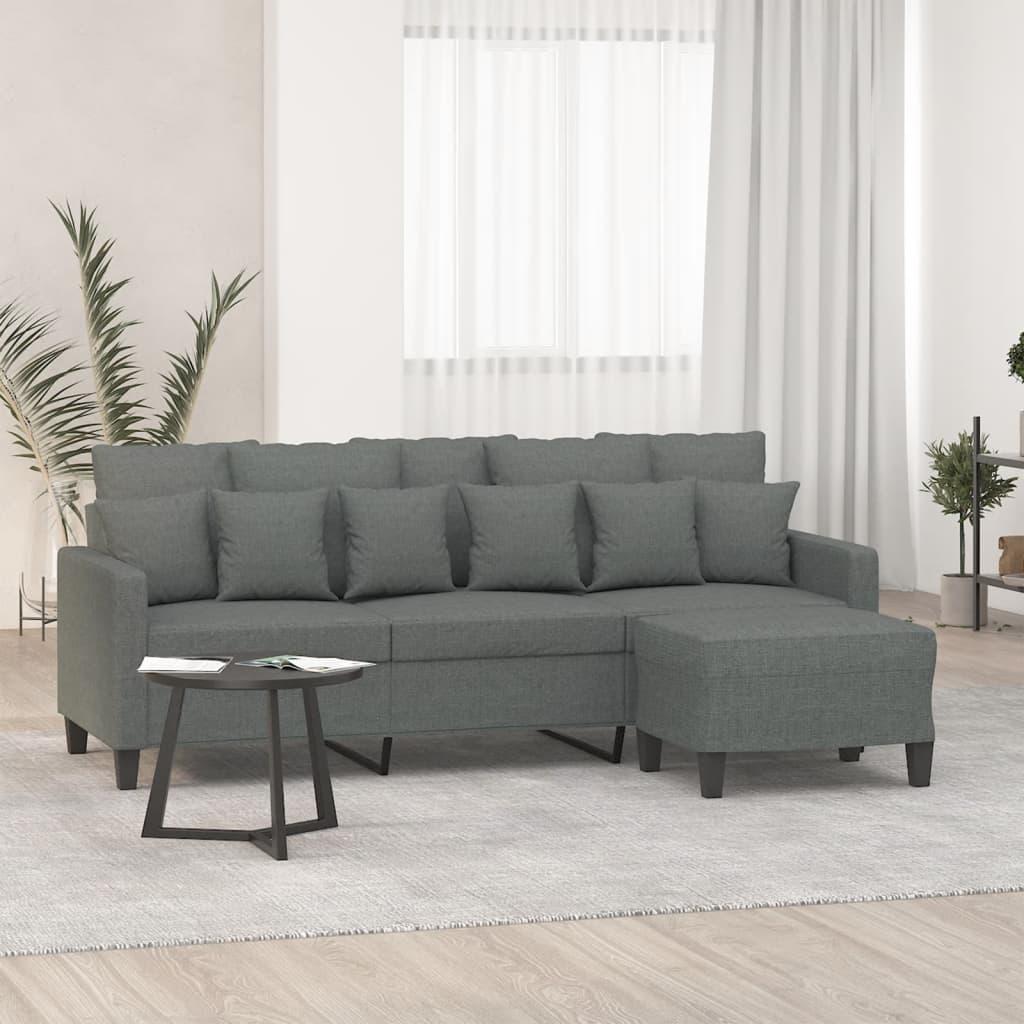 3-Personers Sofa Med Fodskammel 180 Cm Stof - Mørkegrå