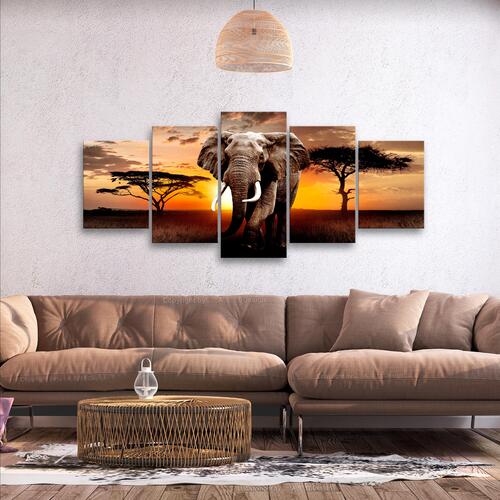 Billede - Wandering Elephant (5 Dele) Wide 225 x 100 cm