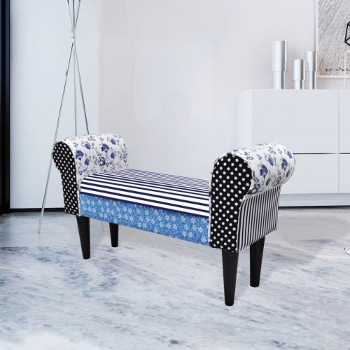 Bænk patchwork blå og hvid