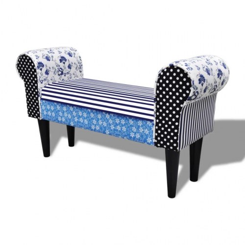 Bænk patchwork blå og hvid