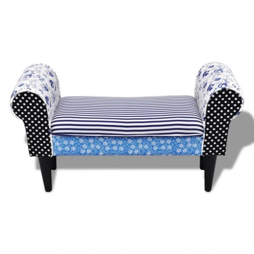 Bænk patchwork blå og hvid
