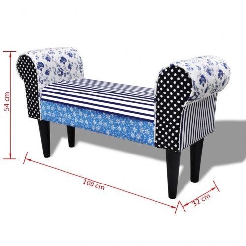 Bænk patchwork blå og hvid