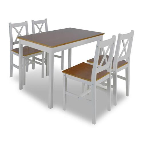 Spisebordssæt i 5 dele brun og hvid