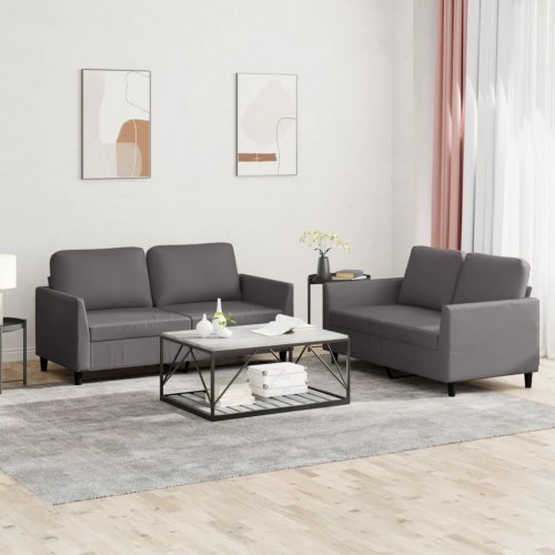 Sofasæt i kunstlæder - 2-personers sofaer med hynder, grå (2 dele)