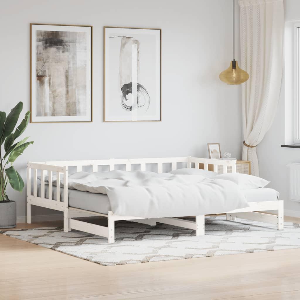 Daybed Med Udtræk 90x200 Cm Massivt Fyrretræ Hvid