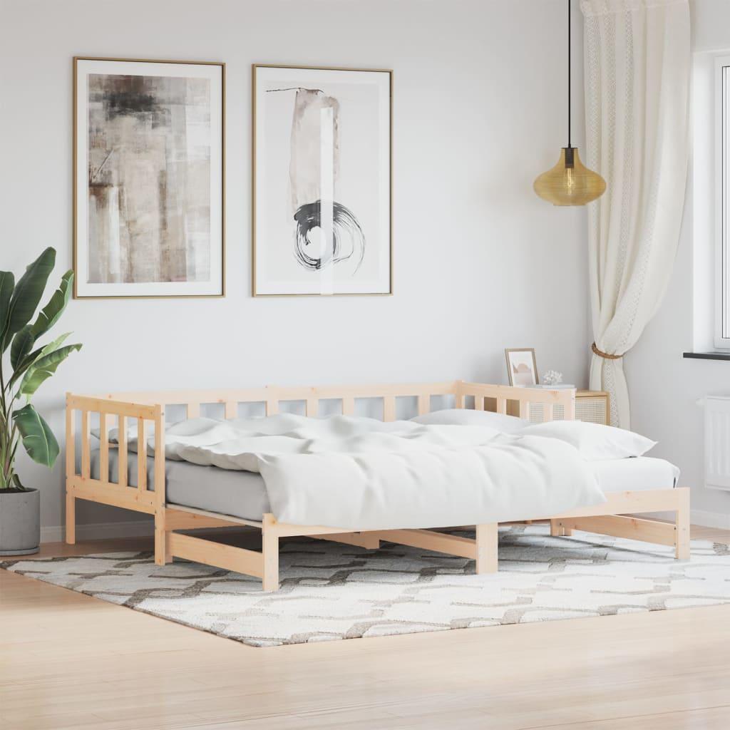 Daybed Med Udtræk Massivt Fyrretræ - Naturfarvet / 90 x 190 cm