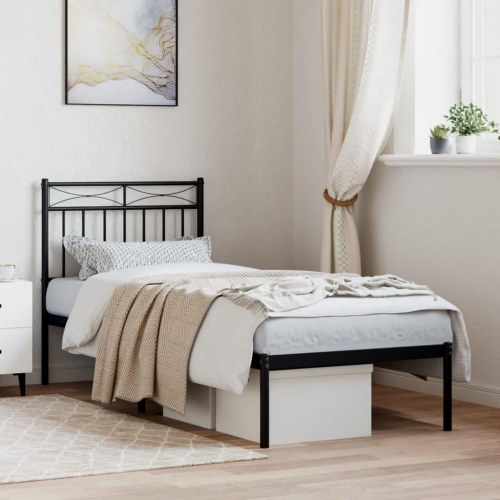 Sengeramme med sengegavl 75×190 cm - metal, sort