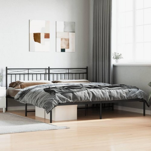 Sengeramme med sengegavl 193×203 cm - metal, sort