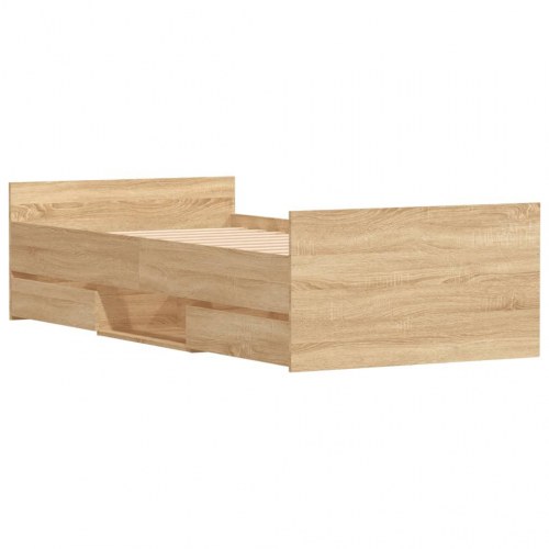Sengeramme med gavl, fodgærde og opbevaring 90x200 cm - sonoma-eg