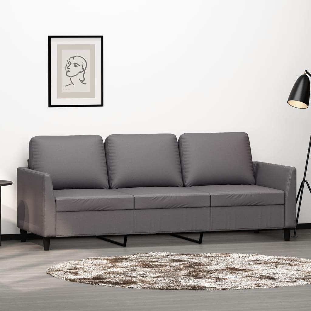 3-personers sofa 180 cm kunstlæder grå billede