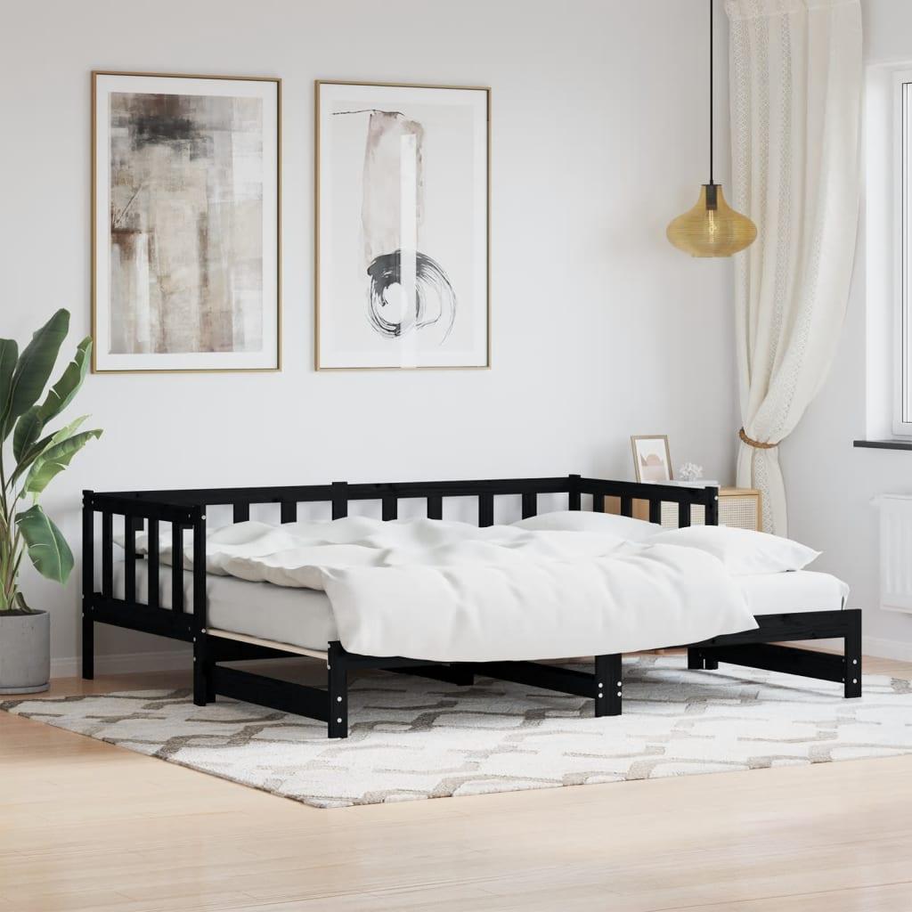 Daybed Med Udtræk 90x200 Cm Massivt Fyrretræ Sort