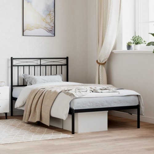 Sengeramme med sengegavl 100×190 cm - metal, sort