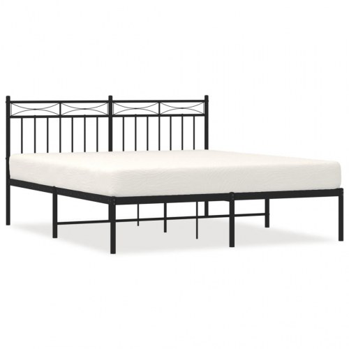 Sengeramme med sengegavl 150×200 cm - metal, sort