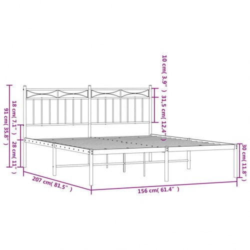 Sengeramme med sengegavl 150×200 cm - metal, sort