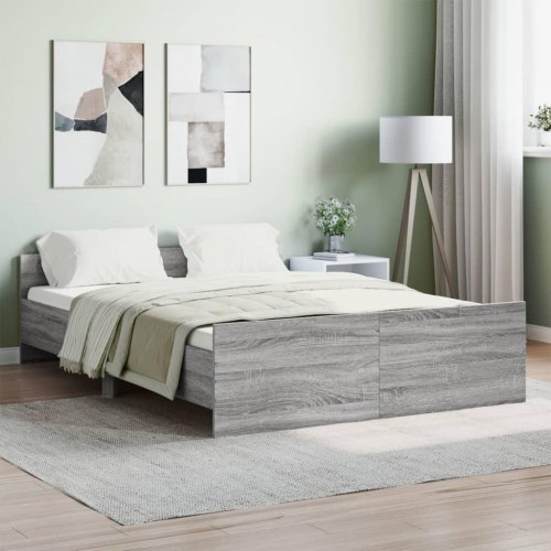Sengeramme med sengegavl og fodgærde 140x190 cm - grå sonoma-eg