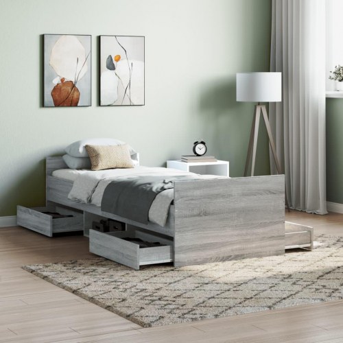 Sengeramme med gavl og fodgærde 75 x 190 cm - grå sonoma-eg