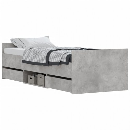 Sengeramme med sengegavl og fodgærde 75 x 190 cm - betongrå