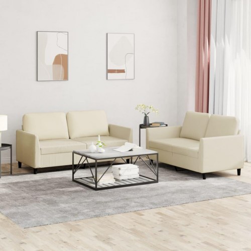 Sofasæt i kunstlæder - 2-personers + 2-personers, cremefarvet