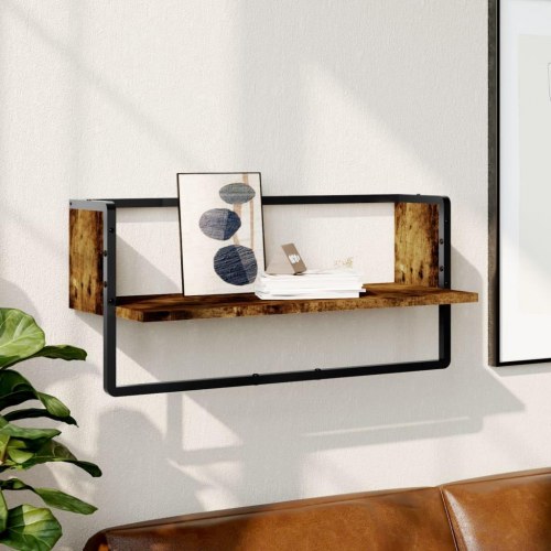 Væghylde med stang 65×25×30 cm - røget egetræsfarve