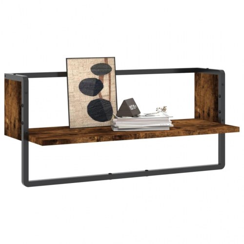 Væghylde med stang 65×25×30 cm - røget egetræsfarve