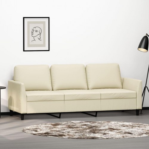 3-personers sofa i kunstlæder - cremefarvet, 180 cm sædebredde