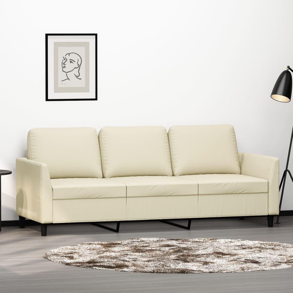 3-personers sofa 180 cm kunstlæder cremefarvet billede
