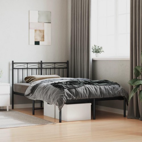 Sengeramme med sengegavl 120x200 cm - metal, sort