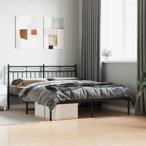 Sengeramme med sengegavl 160x200 cm - metal, sort