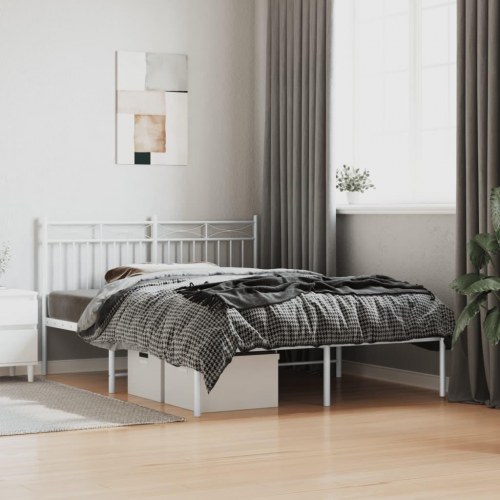 Sengeramme med sengegavl i metal - 135 x 190 cm, hvid