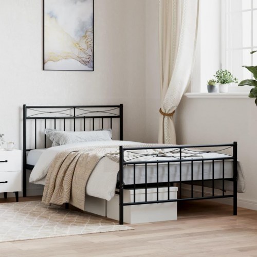 Sengeramme med sengegavl og fodgærde 107x203 cm metal sort