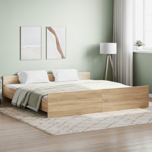 Sengeramme med gavl og fodgærde 200x200 cm - sonoma eg