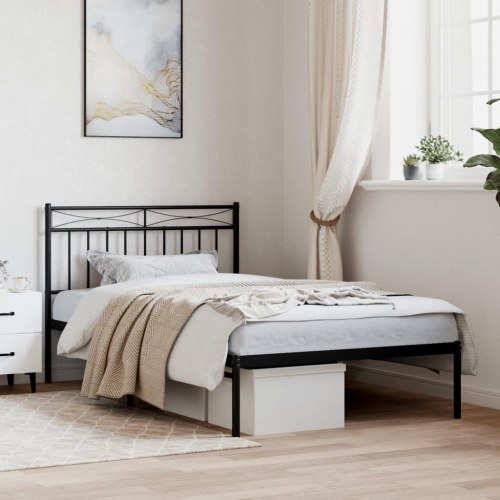 Sengeramme med sengegavl 100×200 cm - metal, sort
