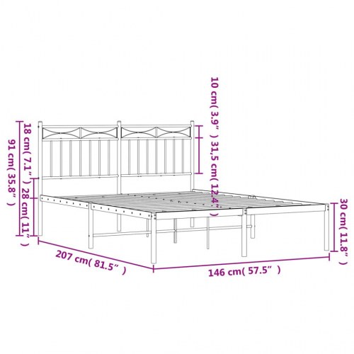 Sengeramme med sengegavl 140x200 cm metal sort