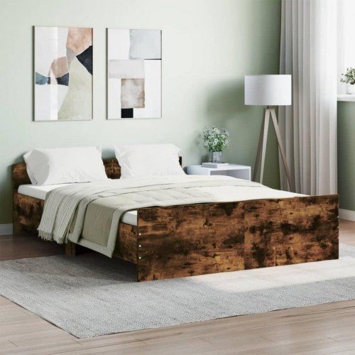 Sengeramme med sengegavl og fodgærde 140x190 cm - røget egetræ