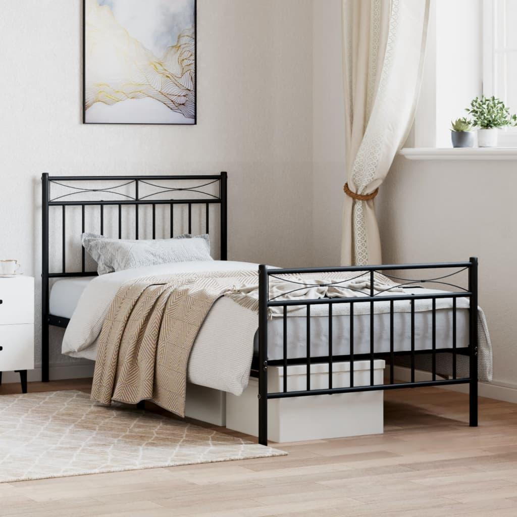 Sengeramme med sengegavl og fodgærde 90x190 cm metal sort