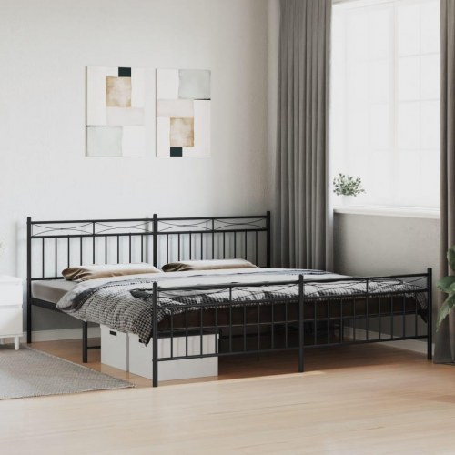 Sengeramme i metal med gavl og fodgærde 193 x 203 cm - sort