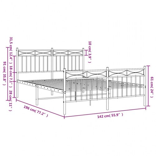 Sengeramme i metal med sengegavl og fodgærde 135 × 190 cm - sort