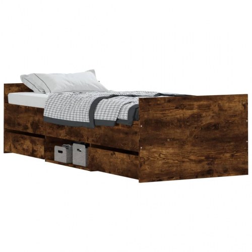 Sengeramme med sengegavl og fodgærde 75 x 190 cm - røget egetræ