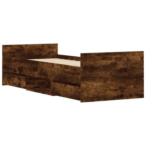 Sengeramme med sengegavl og fodgærde 75 x 190 cm - røget egetræ