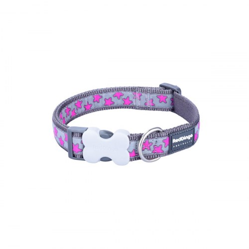 Red Dingo hundehalsbånd - Hot Pink on Cool Grey, 31-47 cm
