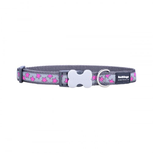 Red Dingo hundehalsbånd - Hot Pink on Cool Grey, 31-47 cm