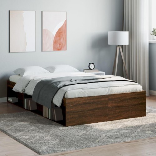 Sengeramme 120x190 cm - brun egetræsfarve med opbevaring