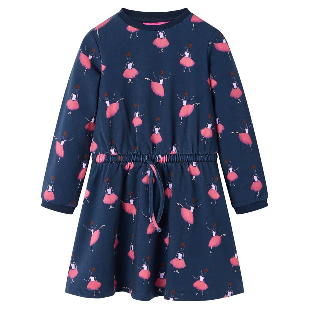 Kjole til børn med ballerina-print - marineblå, str. 140