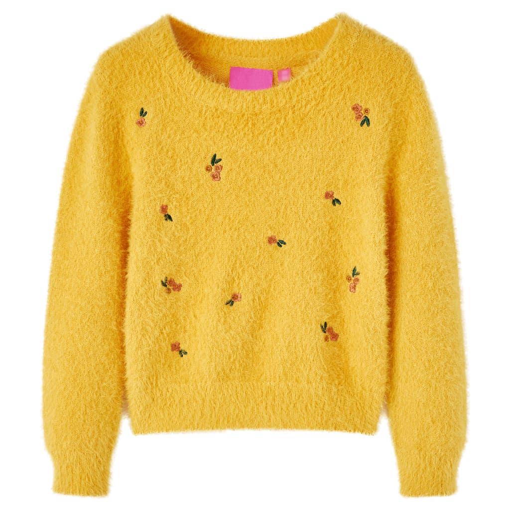 Sweater til børn str. 116 strikket okkergul