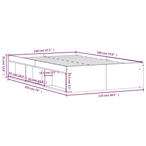 Sengeramme 120x190 cm - grå sonoma-eg med opbevaring